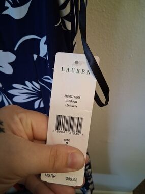 Ralph Lauren Light Navy Floral Sleeveless Midi Dress
